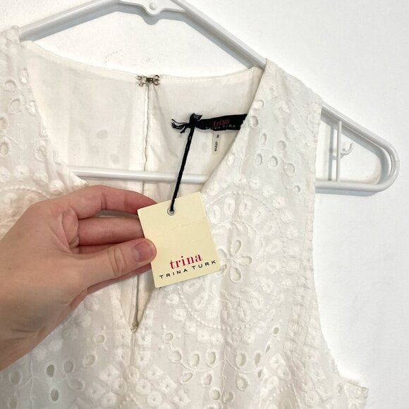 NEW NWT TRINA TRINA TURK Scallop Hem Eyelet Cropped Jumpsuit Cream Ivory ?? Boho - Picture 5 of 16